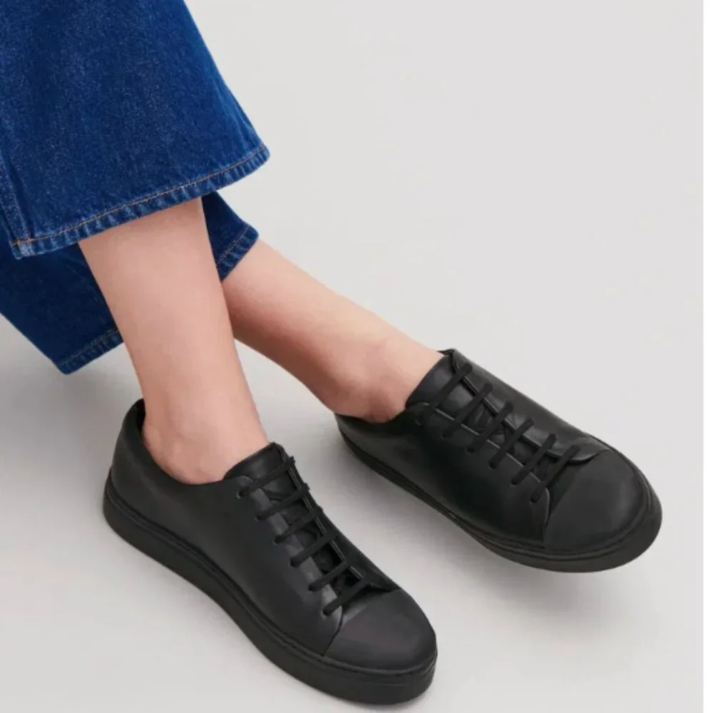 COS Black Leather Lace Up Sneakers Size 6 Minimalist Casual Contemporary
